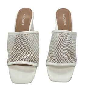 Abound Open Toe White Mesh Slides 2.5 inch Block Women's size 6.5 READ